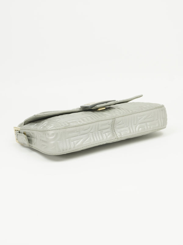 FENDI SILVER LEATHER LOGO BAGUETTE