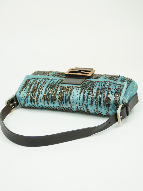 FENDI SILK BEADED BAGUETTE WITH LIZARD TRIM