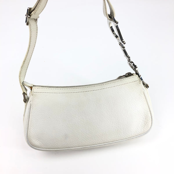 CHRISTIAN DIOR LEATHER SHOULDER BAG WITH SILVER DETAILING