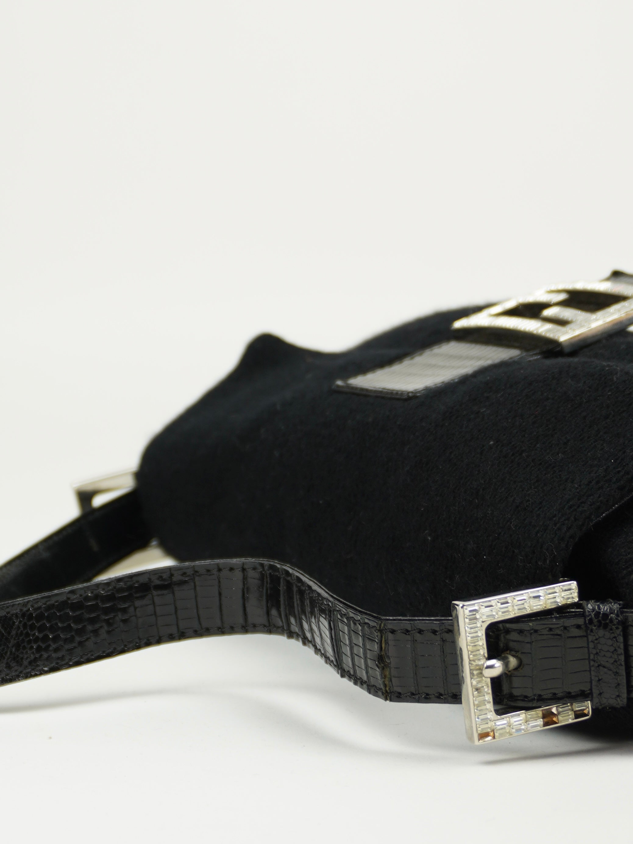 FENDI DIAMANTÉ CASHMERE BAGUETTE WITH LIZARD TRIM