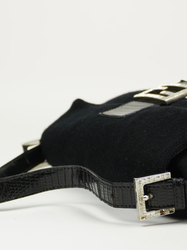 FENDI DIAMANTÉ CASHMERE BAGUETTE WITH LIZARD TRIM