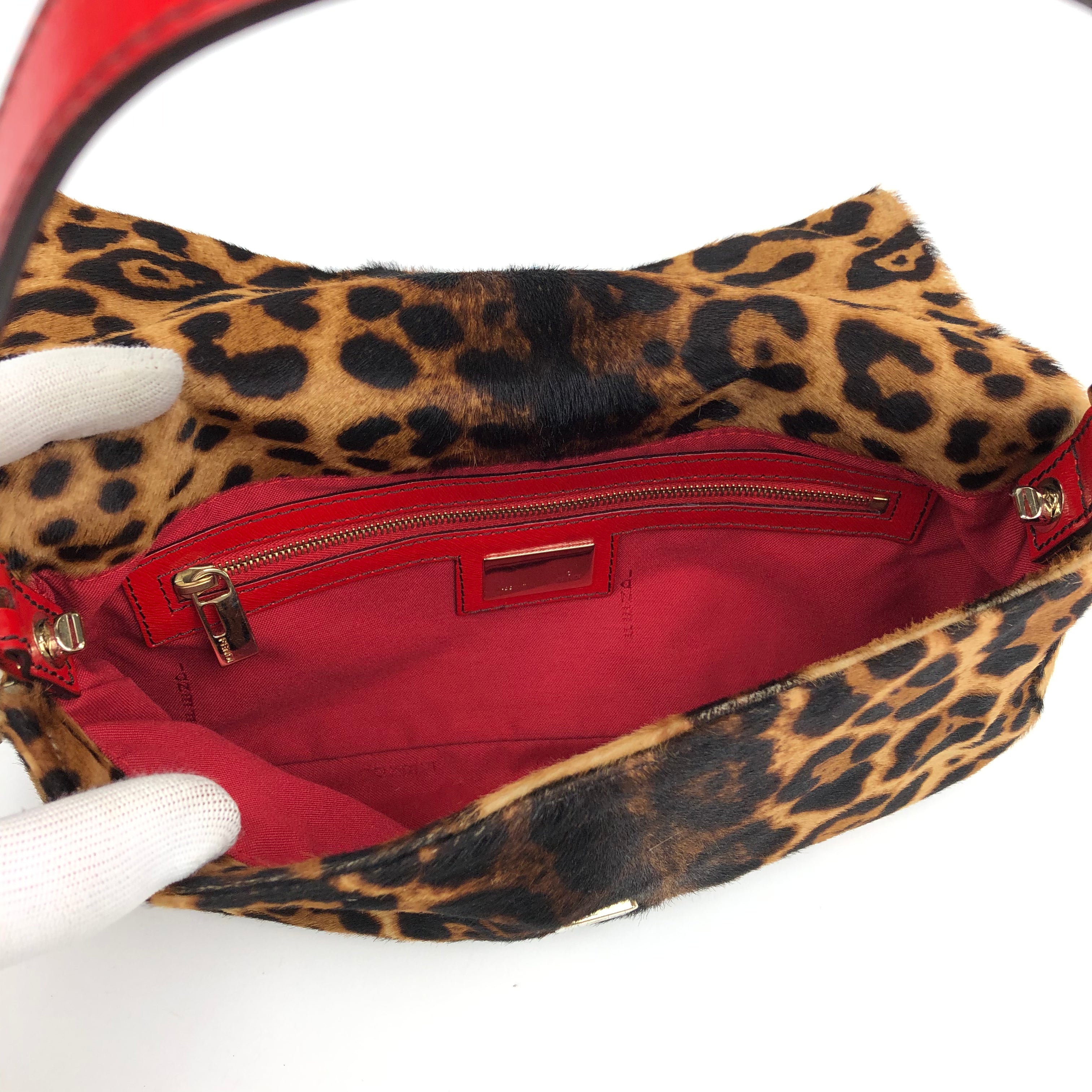 Fendi Leopard Pony Hair Baguette Shoulder Bag