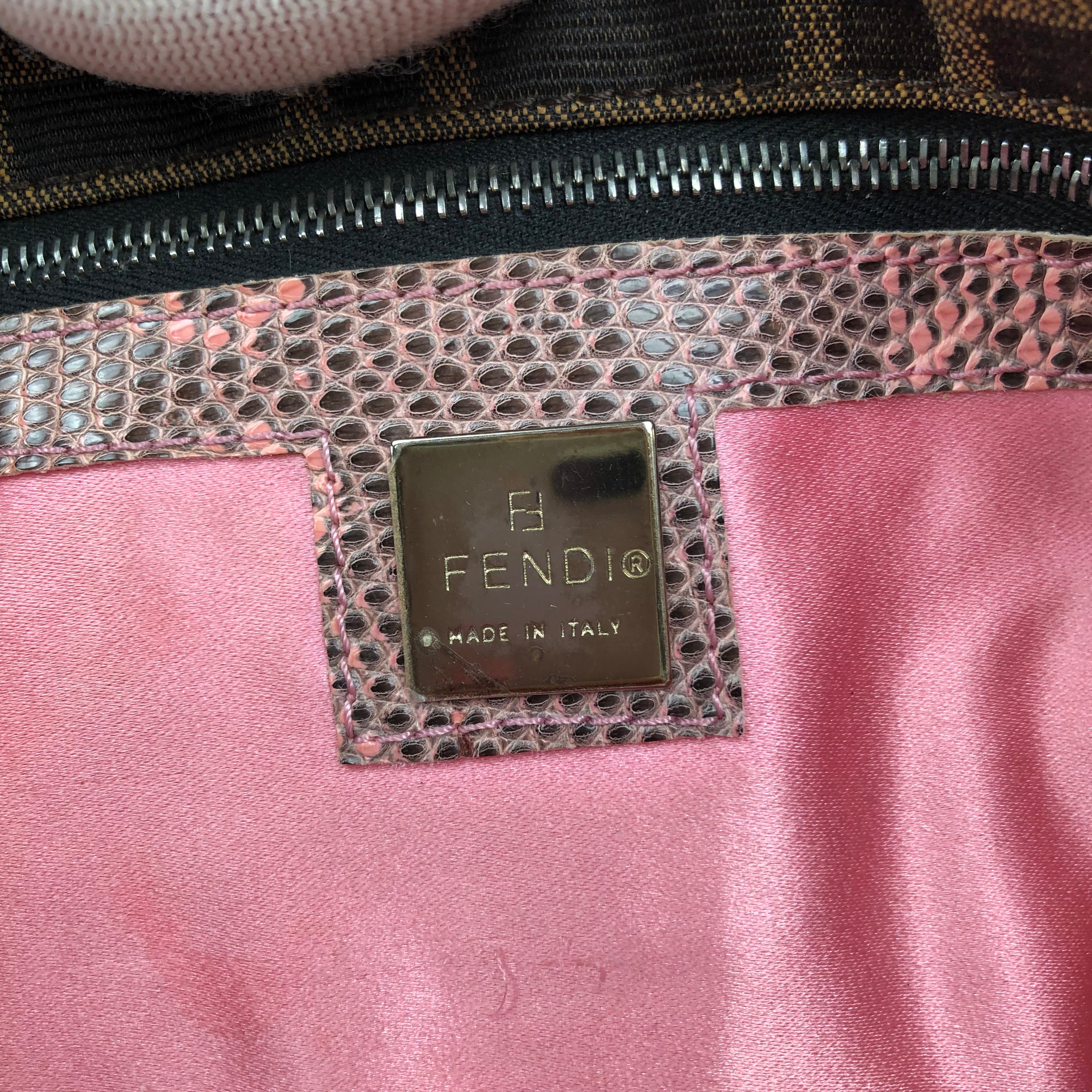 Fendi Zucca Beaded Baguette Bag with Exotic Lizard Detailing