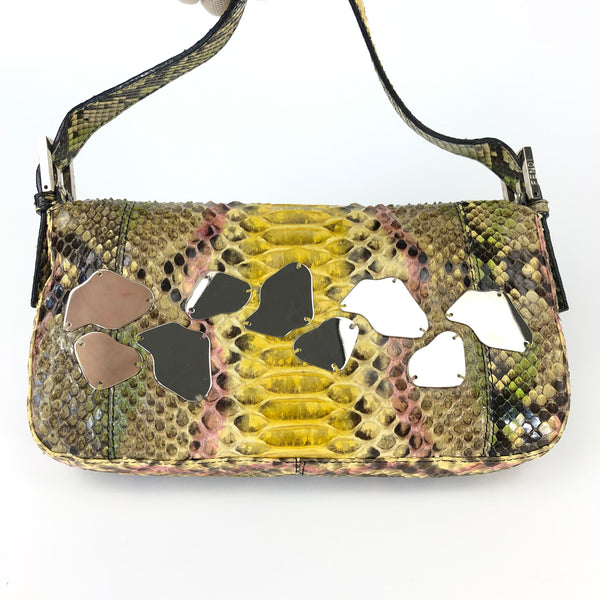 Fendi Multi Colour Python Snakeskin Baguette Bag with Metal/Mirror Detailing