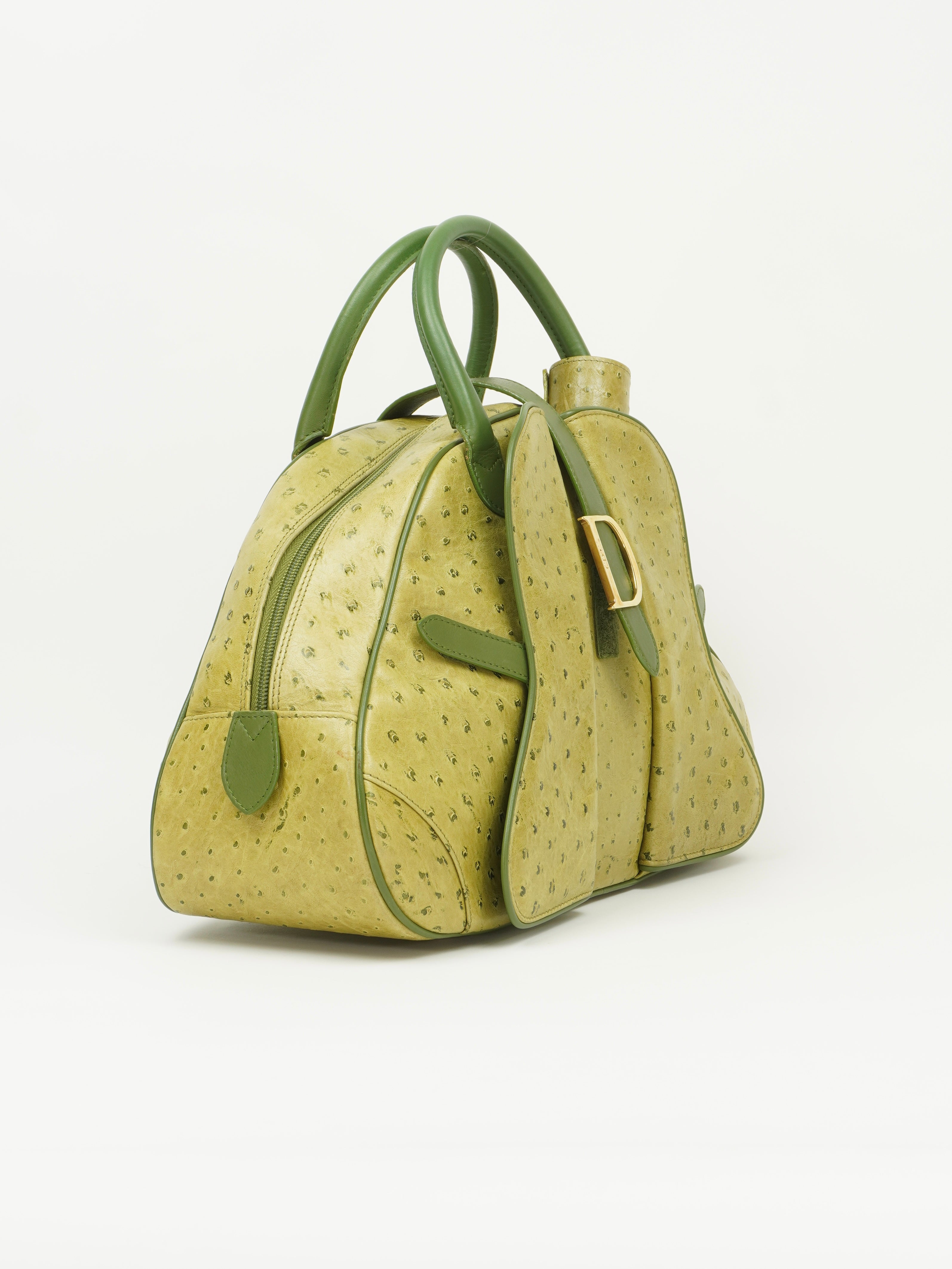 CHRISTIAN DIOR OSTRICH DOUBLE SADDLE BOWLER BAG