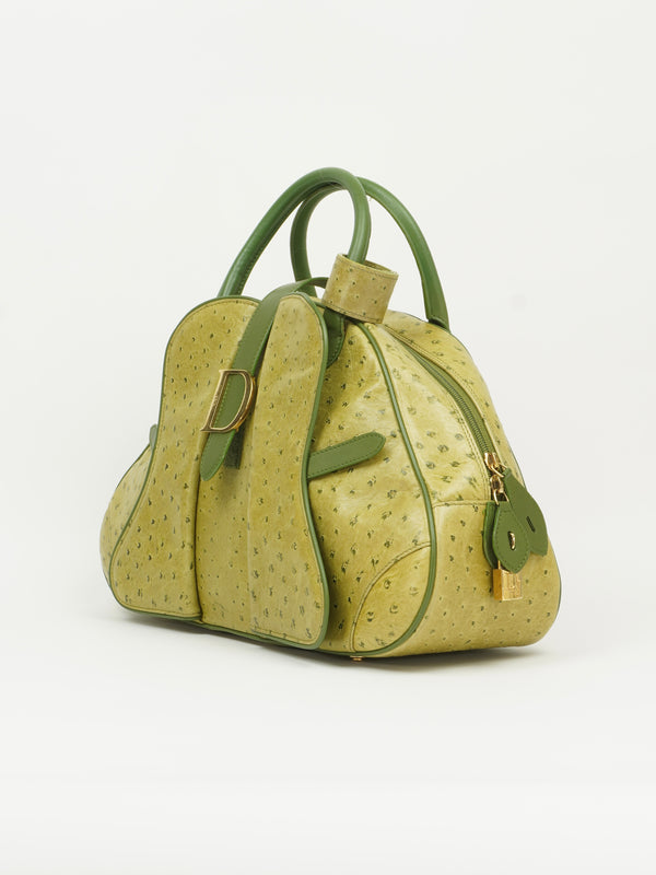 CHRISTIAN DIOR OSTRICH DOUBLE SADDLE BOWLER BAG