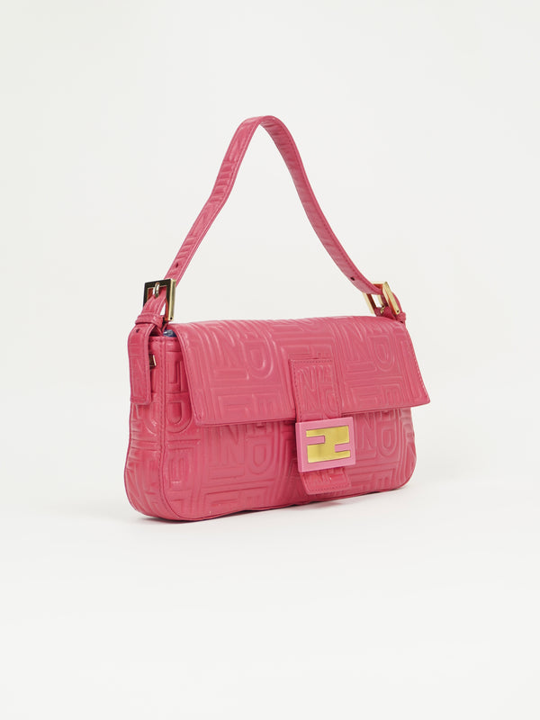 FENDI PINK LEATHER LOGO BAGUETTE
