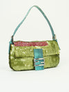 FENDI GREEN SEQUIN BAGUETTE WITH LIZARD TRIM