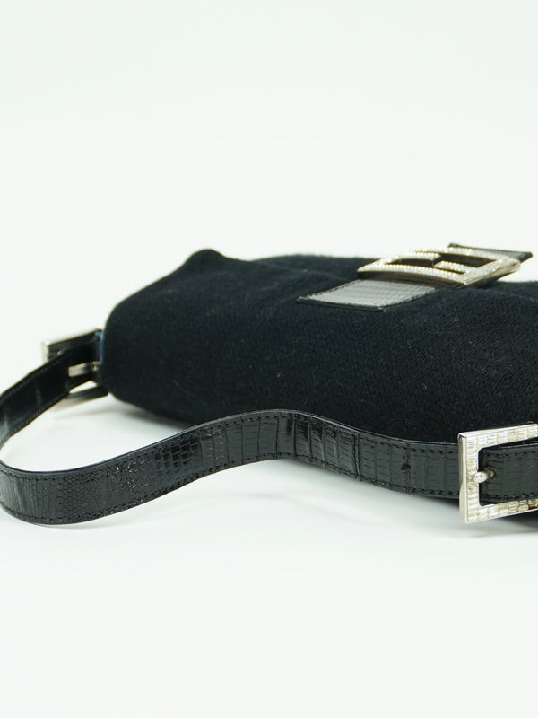 FENDI DIAMANTE CASHMERE BAGUETTE WITH LIZARD TRIM