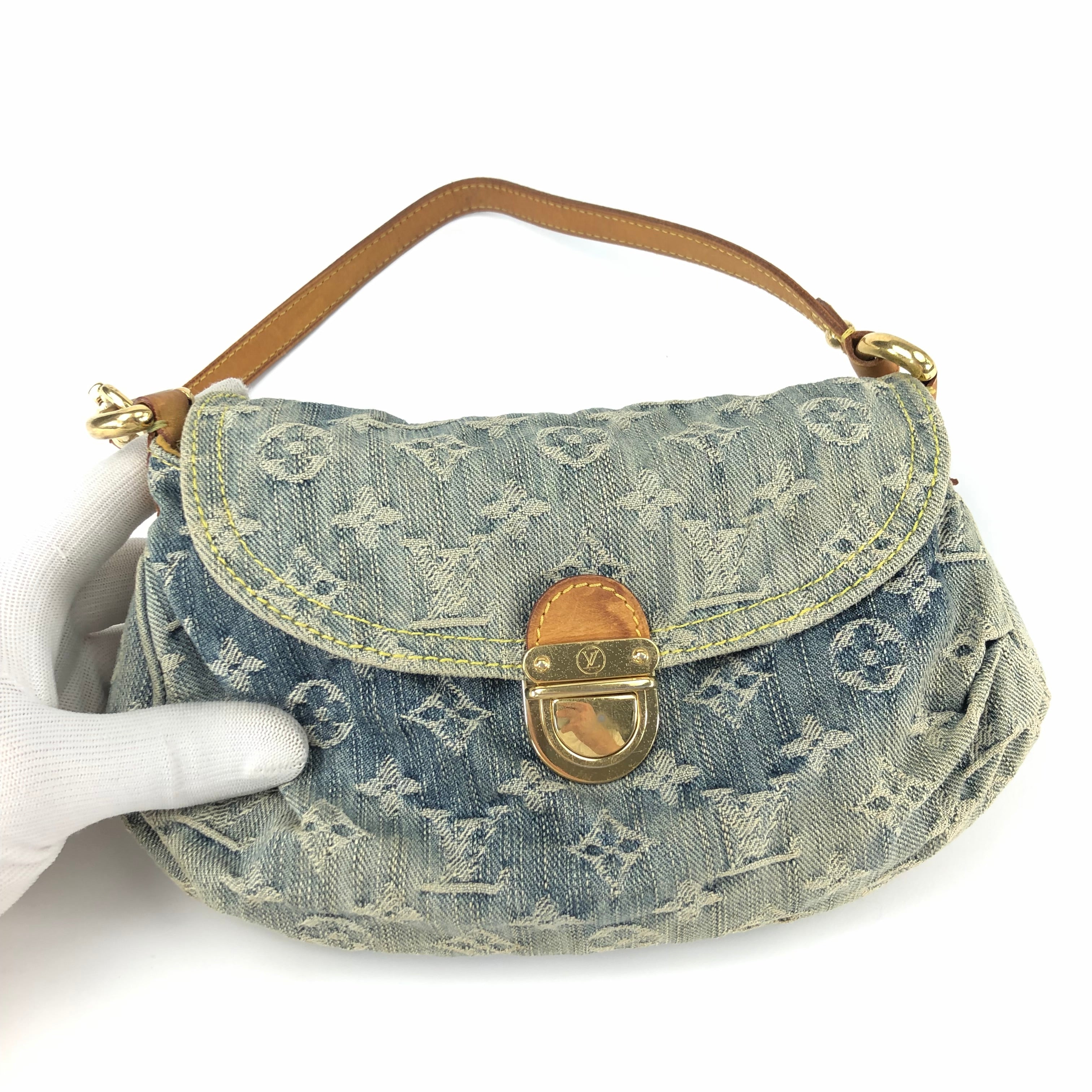 LOUIS VUITTON PLEATY DENIM SHOULDER BAG