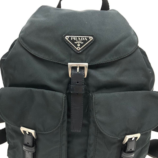 Prada Nylon Double Buckle Backpack Dark Grey/Green
