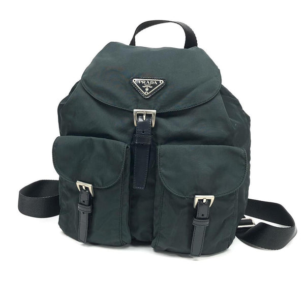 Prada Nylon Double Buckle Backpack Dark Grey/Green
