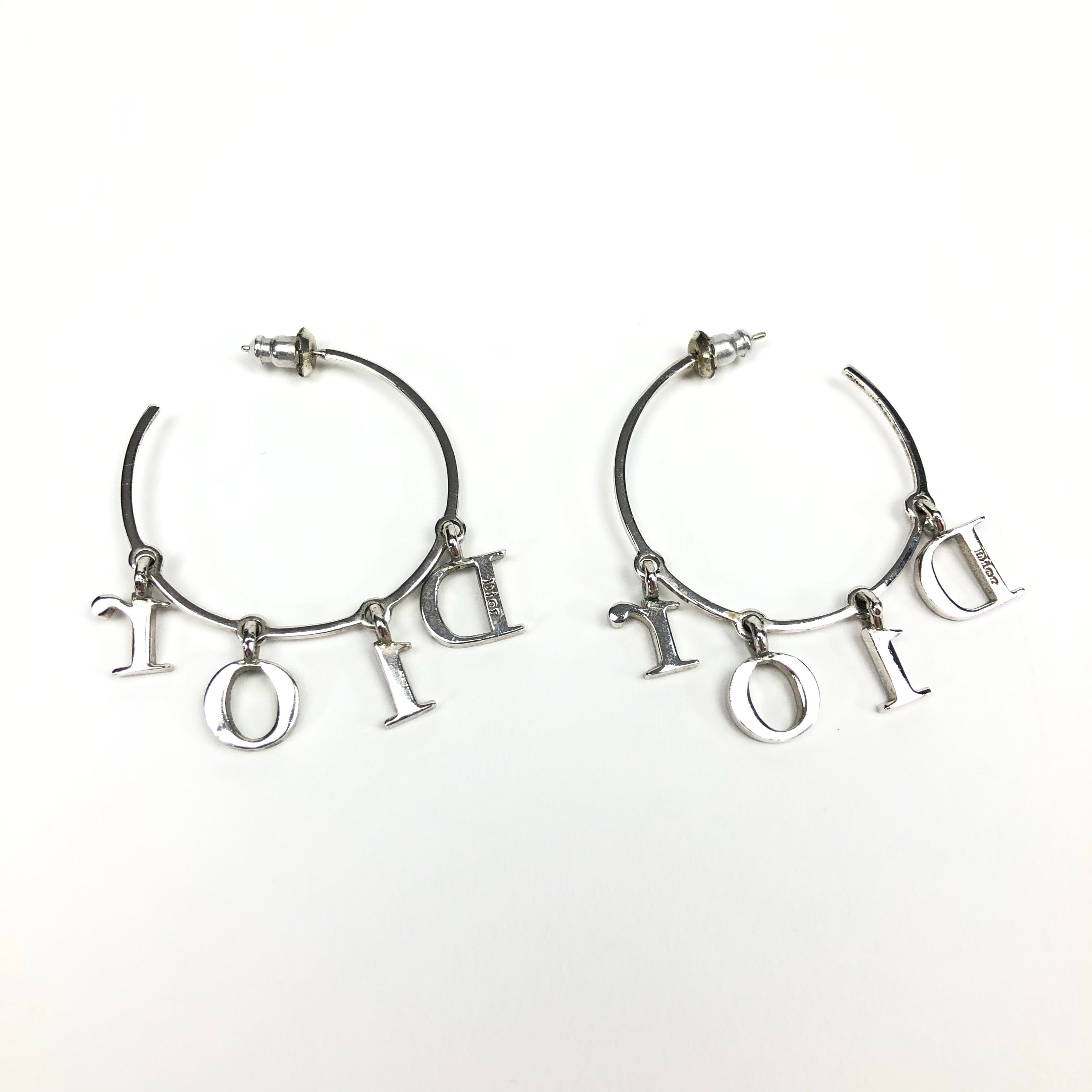 CHRISTIAN DIOR SPELL-OUT DIAMANTÉ HOOP EARRINGS