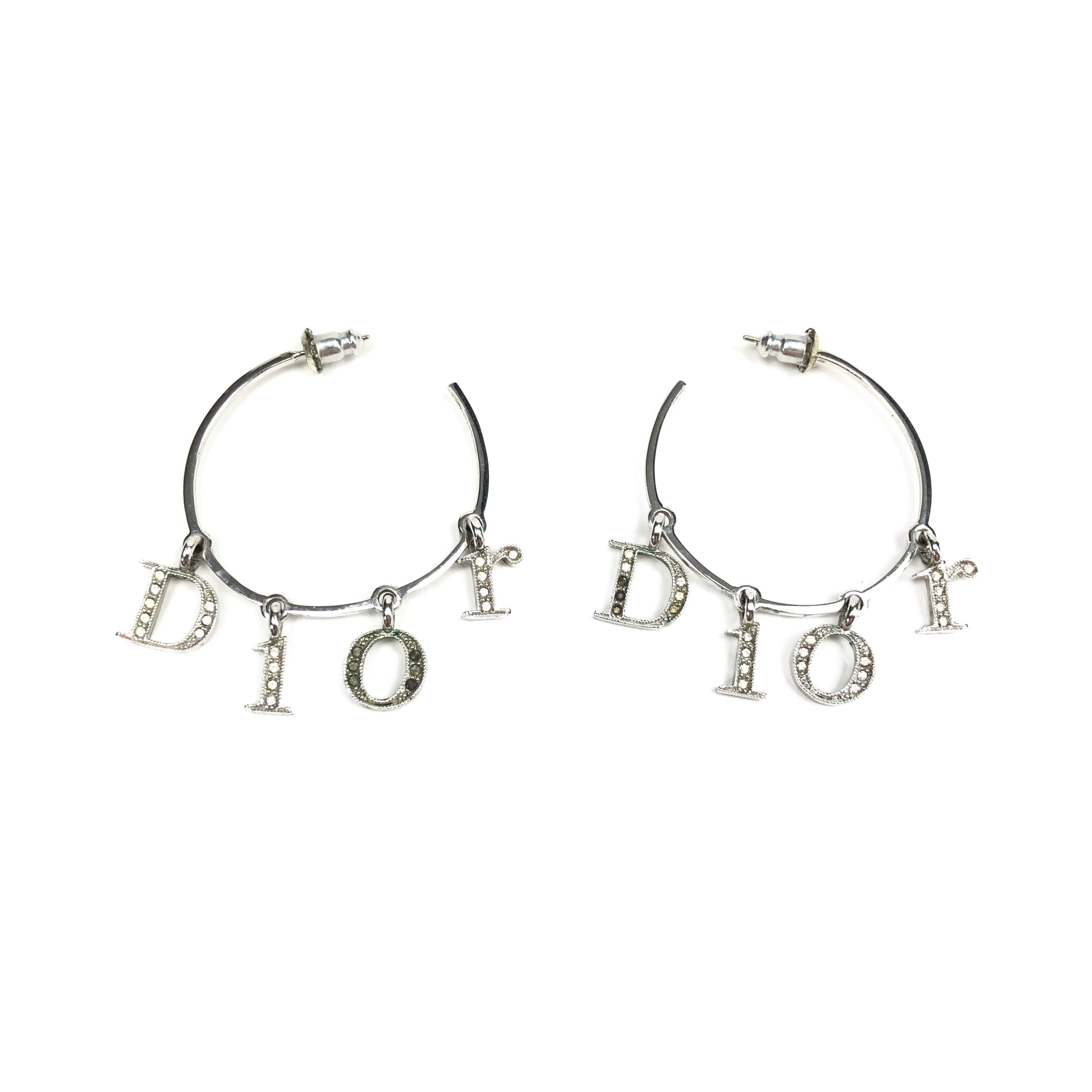 CHRISTIAN DIOR SPELL-OUT DIAMANTÉ HOOP EARRINGS