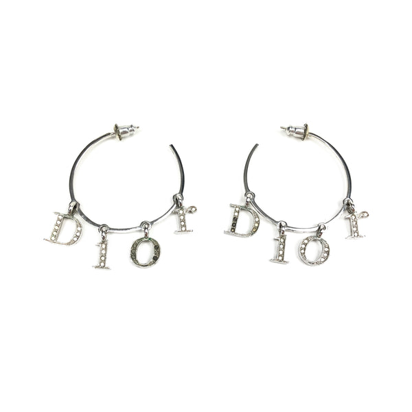 Christian Dior Spell-out Diamanté Hoop Earrings